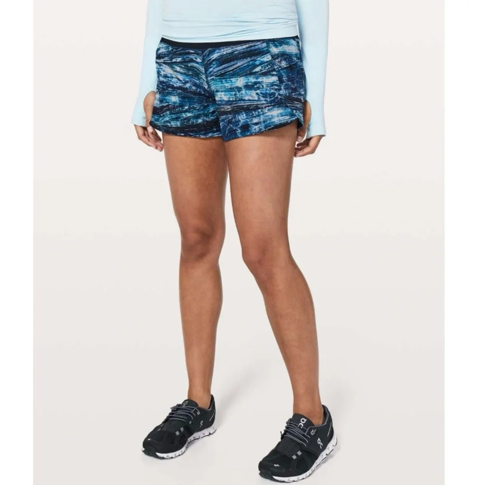 Lululemon Run Times Short II 4” in Shorelines Multi Blue / Black sz 6 Activewear